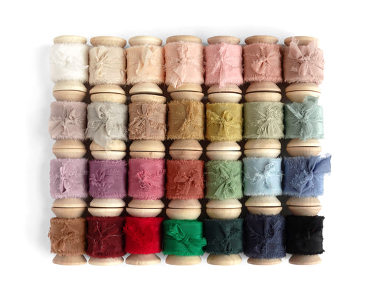 Silk Ribbons with Frayed Edges in 28 Colors - 5 YARDS