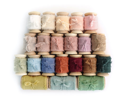Silk Ribbons with Frayed Edges in 21 Colors - 2.5 YARDS